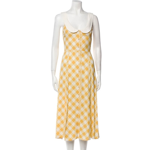 Reformation Yellow Plaid A-Line Midi Dress Sleeveless Scoop Neck Summer Dress 2 - Picture 1 of 7